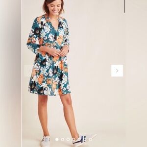 ANTHROPOLOGIE Maeve Juno Printed Mini Dress Floral V Neck XSmall Bohemian Dress